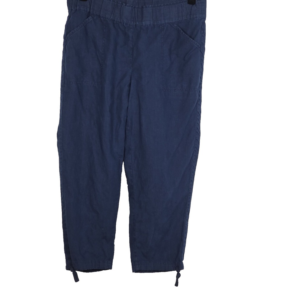 J Jill Pure Jill Womens M Blue Linen Capri Pants Pull On Elastic Waist Tapered